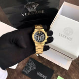 Versace Greca Chronograph Black Dial Gold Steel Strap Watch For Men - VEZ900421 Buy Now By Versace