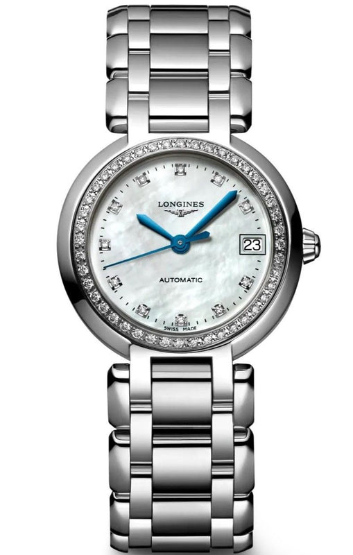 Longines PrimaLuna 26.5mm Automatic White Mother of Pearl Dial Silver Stainless Steel Watch for Women - L8.111.0.87.6 Buy Now By Longines