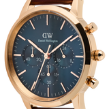 Daniel Wellington Iconic Chronograph Blue Dial Brown Leather Strap Watch For Men - DW00100639 Buy Now By Daniel Wellington