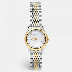 Gucci G Timeless Diamonds Mother of Pearl Dial Two Tone Steel Strap Watch For Women - YA126413 Buy Now By Gucci