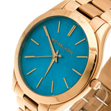 Michael Kors Slim Runway Blue Mother of Pearl Dial Gold Steel Strap Watch for Women - MK3492 Buy Now By Michael Kors