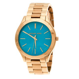 Michael Kors Slim Runway Blue Mother of Pearl Dial Gold Steel Strap Watch for Women - MK3492 Buy Now By Michael Kors