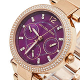 Michael Kors Mini Parker Multi-Function Plum Mother of Pearl Dial Rose Gold Steel Strap Watch For Women - MK6403 Buy Now By Michael Kors