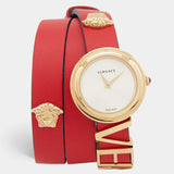 Versace V-Flare Quartz Silver Dial Red Leather Strap Watch for Women - VEBN00418 Buy Now By Versace