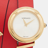 Versace V-Flare Quartz Silver Dial Red Leather Strap Watch for Women - VEBN00418 Buy Now By Versace