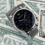 Emporio Armani Luigi Black Dial Silver Mesh Bracelet Watch For Men - AR8032 Buy Now By Emporio Armani
