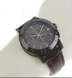 Burberry The City Chronograph Ion Plated Grey Dial Grey Leather Strap Watch for Men - BU9384 Buy Now By Burberry