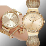 Guess Chiffon Gold Dial Gold Mesh Bracelet Watch For Women - W1083L2 Buy Now By Guess