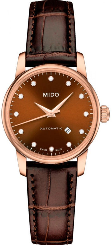 Mido Baroncelli III Automatic Diamonds Brown Dial Brown Leather Strap Watch For Women - M7600.3.64.8 Buy Now By Mido