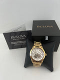 Bulova BVA Skeleton Silver Dial Gold Steel Strap Watch for Men - 97A108 Buy Now By Bulova