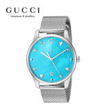Gucci G-Timeless Turquiose Mother of Pearl Dial Silver Mesh Bracelet Watch For Women - YA1264039 Buy Now By Gucci