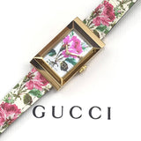 Gucci G-Frame Floral Mother of Pearl Dial White Leather Strap Watch For Women - YA147406 Buy Now By Gucci
