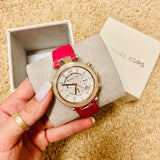 Michael Kors Parker Chronograph White Dial Pink Leather Strap Watch for Women - MK2297 Buy Now By Michael Kors