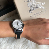 Burberry The City White Dial Black Haymarket Leather Strap Watch for Women - BU9150 Buy Now By Burberry
