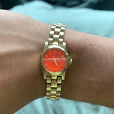 Marc Jacobs Henry Dinky Red Dial Gold Steel Strap Watch for Women - MBM3202 Buy Now By Marc Jacobs