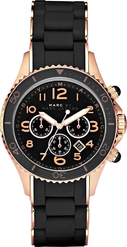 Marc Jacobs Rock Chronograph Black Dial Black Silicone Strap Watch for Women - MBM2553 Buy Now By Marc Jacobs