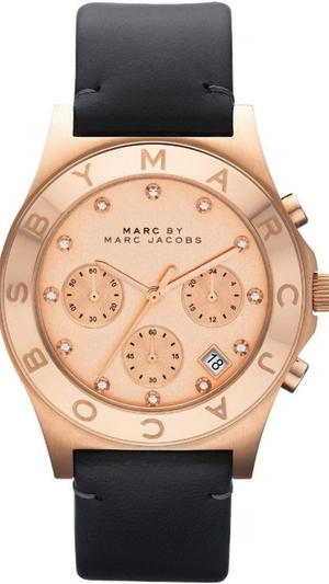 Marc Jacobs Blade Chronograph Rose Gold Dial Black Leather Strap Watch for Women - MBM1188 Buy Now By Marc Jacobs