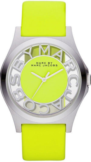Marc Jacobs Henry Skeleton Neon Yellow Dial Yellow Leather Strap Watch for Women - MBM1242 Buy Now By Marc Jacobs