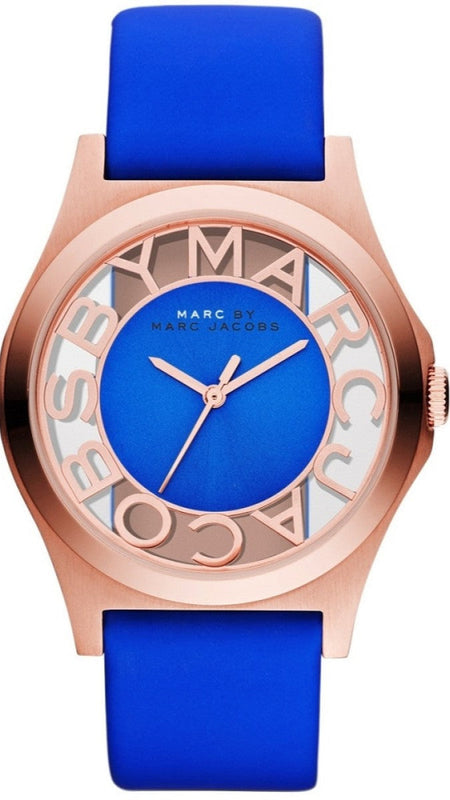 Marc Jacobs Henry Skeleton Blue Dial Blue Leather Strap Watch for Women - MBM1244 Buy Now By Marc Jacobs