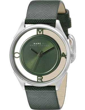 Marc Jacobs Tether Transparent Green Dial Green Leather Strap Watch for Women - MBM1378 Buy Now By Marc Jacobs