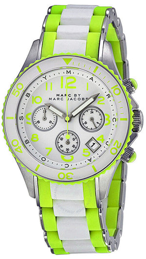 Marc Jacobs Rock Chronograph White Dial White & Green Silicone Strap Watch for Women - MBM2592 Buy Now By Marc Jacobs