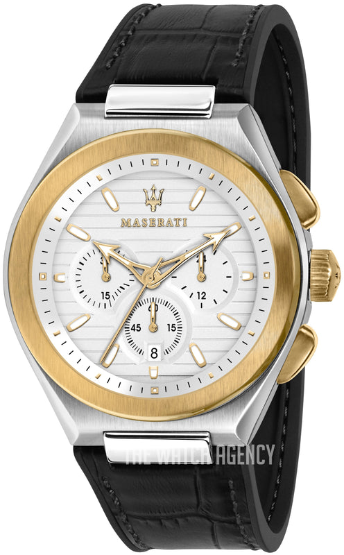 Maserati Triconic Chronograph White Dial Black Leather Strap Watch For Men - R8871639004 Buy Now By Maserati
