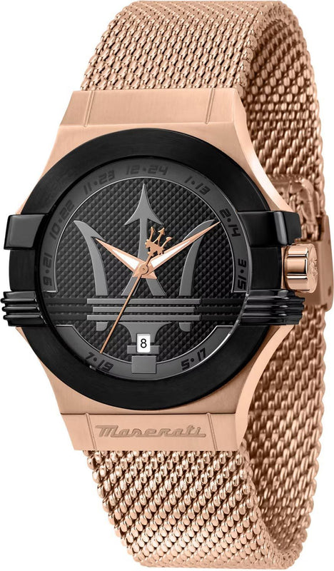 Maserati Potenza Classic Black Dial Rose Gold Mesh Bracelet Watch For Men - R8853108009 Buy Now By Maserati