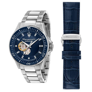 Maserati SFIDA Automatic Skeleton Blue Dial Silver Steel Strap Watch For Men - R8823140007 Buy Now By Maserati