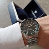 Maserati SFIDA Chronograph Black Dial Silver Steel Strap Watch For Men - R8853140005