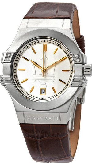 Maserati Potenza Silver Dial Brown Leather Strap Watch For Women - R8851108506 Buy Now By Maserati