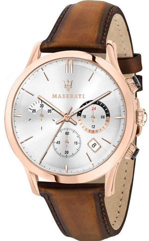 Maserati Ricordo Chronograph Silver Dial Brown Leather Strap Watch For Men - R8871633002 Buy Now By Maserati