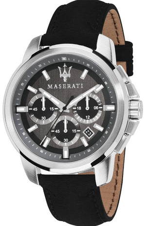 Maserati Successo 44mm Grey Dial Black Leather Strap Watch For Men - R8871621006 Buy Now By Maserati