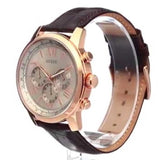 Guess Horizon Quartz Champagne Dial Brown Leather Strap Watch For Women - W0380G4 Buy Now By Guess
