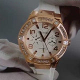 Guess Diamonds White Dial White Rubber Strap Watch For Women - W0426L1 Buy Now By Guess
