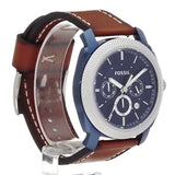 Fossil Machine Chronograph Blue Dial Brown Leather Strap Watch for Men - FS5232 Buy Now By Fossil