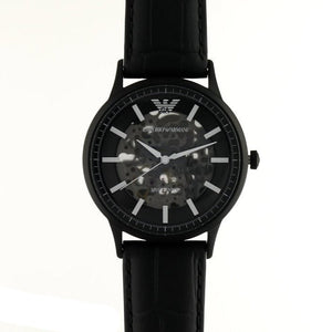 Emporio Armani Meccanico Automatic Black Dial Black Leather Strap Watch For Men - AR60042 Buy Now By Emporio Armani
