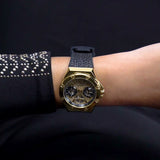 Guess Asteria Multifunction Gold Dial Black Rubber Strap Watch For Women - GW0620L2