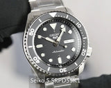 Seiko 5 Sports Automatic Day Date Black Dial Silver Steel Strap Watch for Men - SRPD55K1