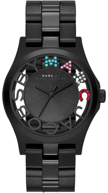 Marc Jacobs Henry Skeleton Black Dial Black Steel Strap Watch for Women - MBM3265 Buy Now By Marc Jacobs
