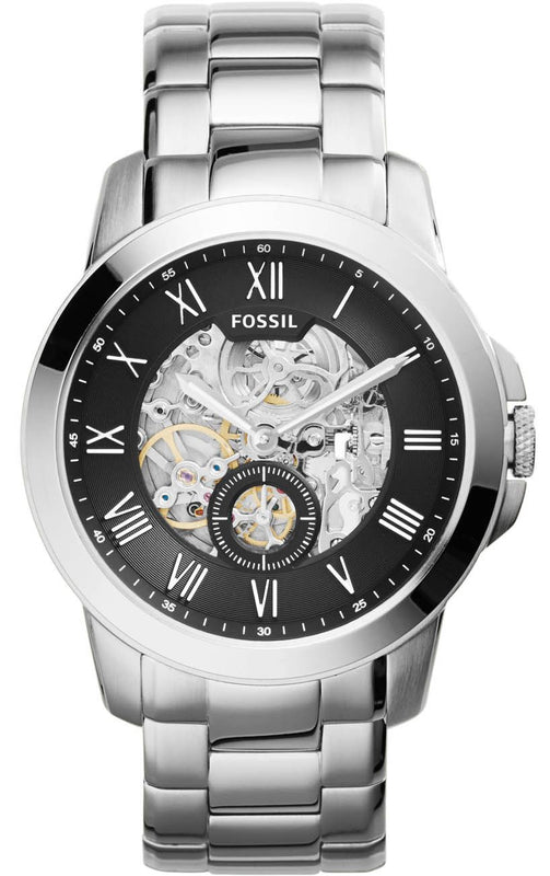 Fossil Grant Skeleton Black Dial Silver Steel Strap Watch for Men - ME3055 Buy Now By Fossil