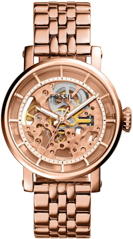 Fossil Boyfriend Automatic Skeleton Rose Gold Dial Rose Gold Steel Strap Watch for Women - ME3065 Buy Now By Fossil