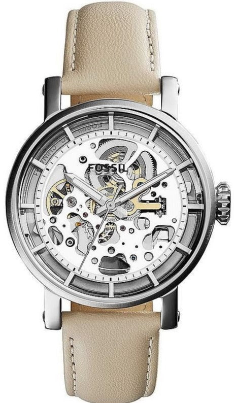 Fossil Boyfriend Automatic Skeleton Silver Dial White Leather Strap Watch for Women - ME3069 Buy Now By Fossil