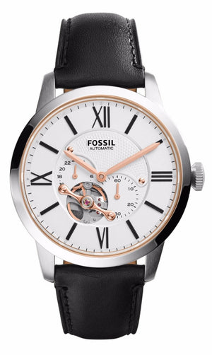Fossil Townsman Automatic White Dial Black Leather Strap Watch for Men - ME3104 Buy Now By Fossil