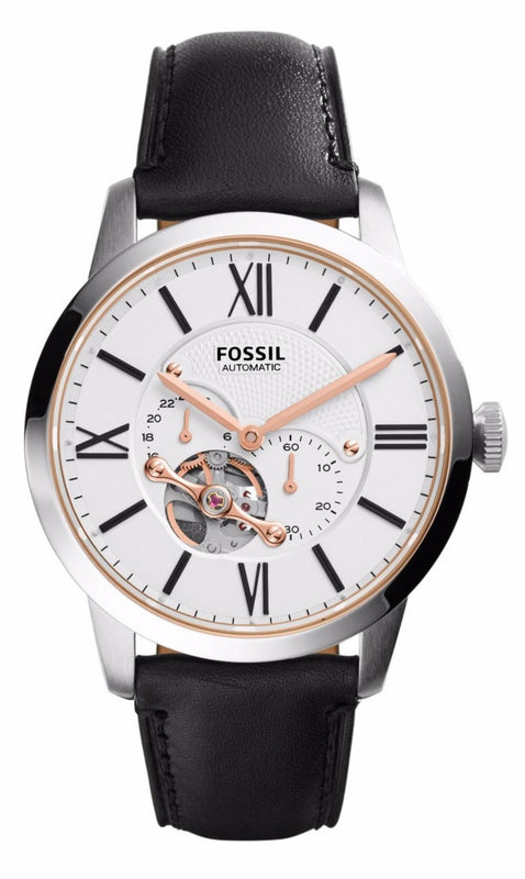 Fossil Townsman Automatic White Dial Black Leather Strap Watch for Men - ME3104 Buy Now By Fossil