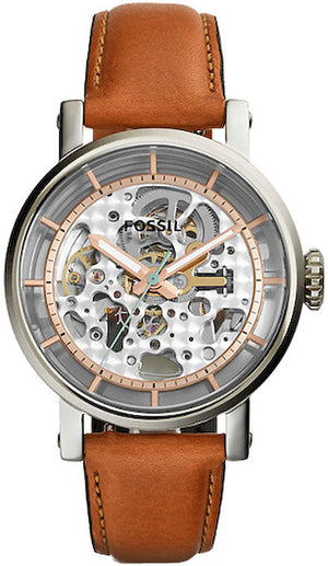 Fossil Boyfriend Automatic Skeleton Silver Dial Brown Leather Strap Watch for Women - ME3109 Buy Now By Fossil
