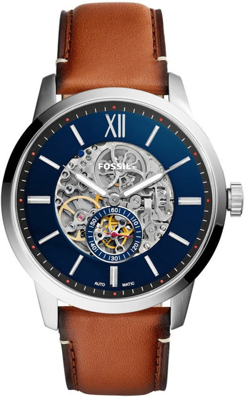 Fossil Townsman Automatic Skeleton Blue Dial Brown Leather Strap Watch for Men - ME3154 Buy Now By Fossil