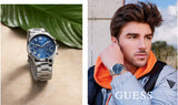 Guess Hendrix Chronograph Blue Dial Silver Steel Strap Watch for Men - W1309G1 Buy Now By Guess