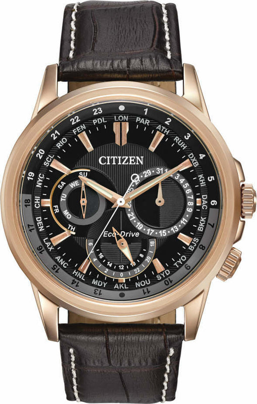 Citizen Eco Drive Calendrier Black Dial Brown Leather StrapWatch For Men - BU2023-12E Buy Now By Citizen