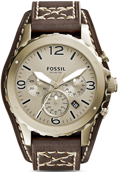 Fossil Nate Chronograph Gold Dial Brown Leather Strap Watch for Men - JR1495 Buy Now By Fossil