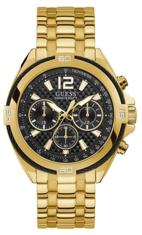 Guess Surge Chronograph Black Dial Gold Steel Strap Watch for Men - W1258G2 Buy Now By Guess